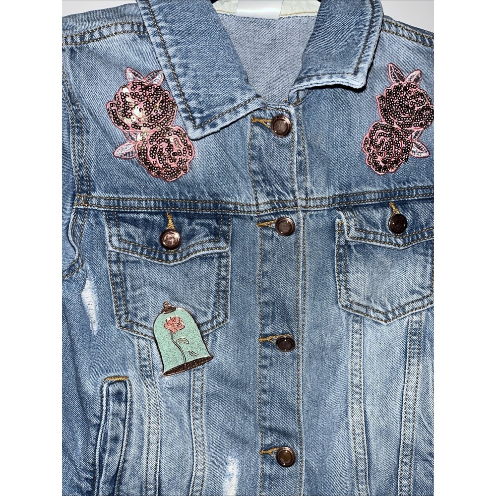 Disney Beauty & the Beast Denim Sequin Jacket Belle Sz US 7/8 Girls Jean Blue - Picture 2 of 10